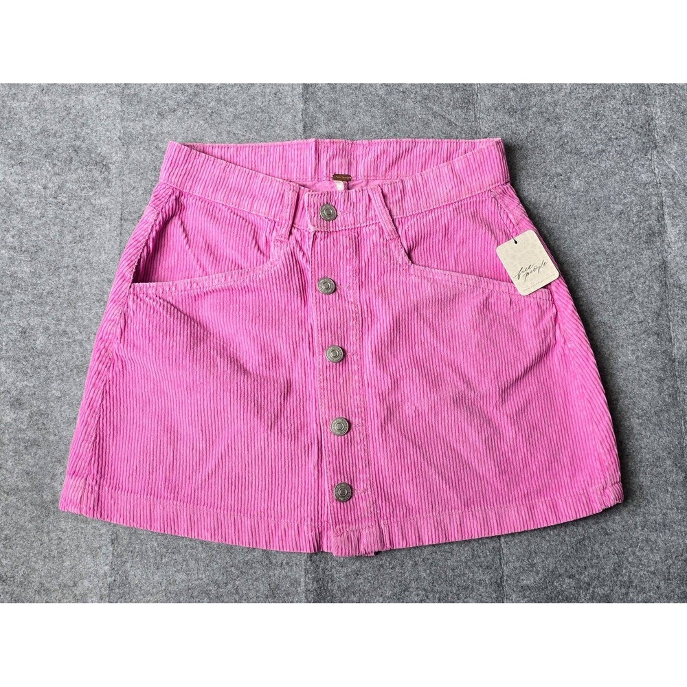 NWT Free People Ray Corduroy Mini Skirt in Pink Frosting 100% Cotton Size 0